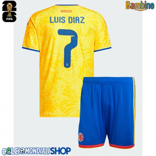 Maglie da calcio Colombia Luis Diaz #7 Prima Maglia Bambino Mondiali 2026  Manica Corta + Pantaloni corti)
